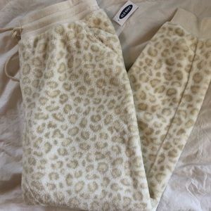 Tan fuzzy cheetah print sweat joggers